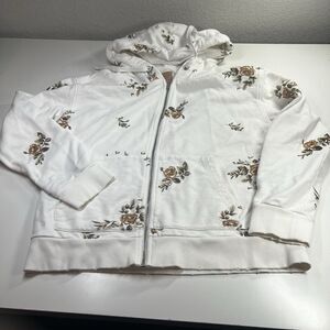 DRIFTWOOD Teddy Cotton Embroidered Rose Floral White Cream Hoodie Full Zip M